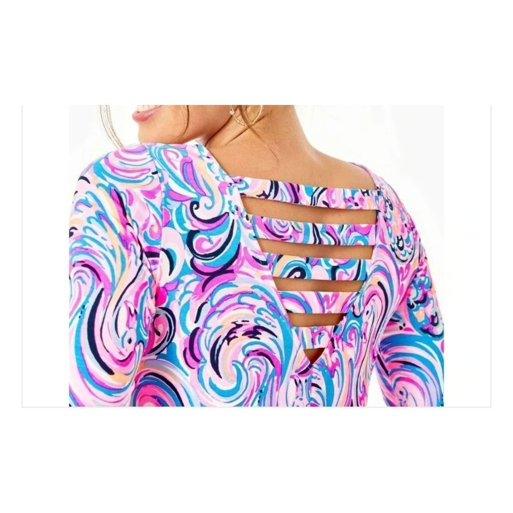 Lilly Pulitzer Ophelia Top Womens XXS Raz Berry 3/4 Sleeve Cut Out Back